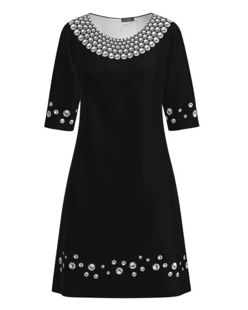 Rochie casual neagra imprimata cu model Perle CMD3799