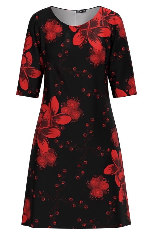 Rochie casual neagra imprimata floral SS25