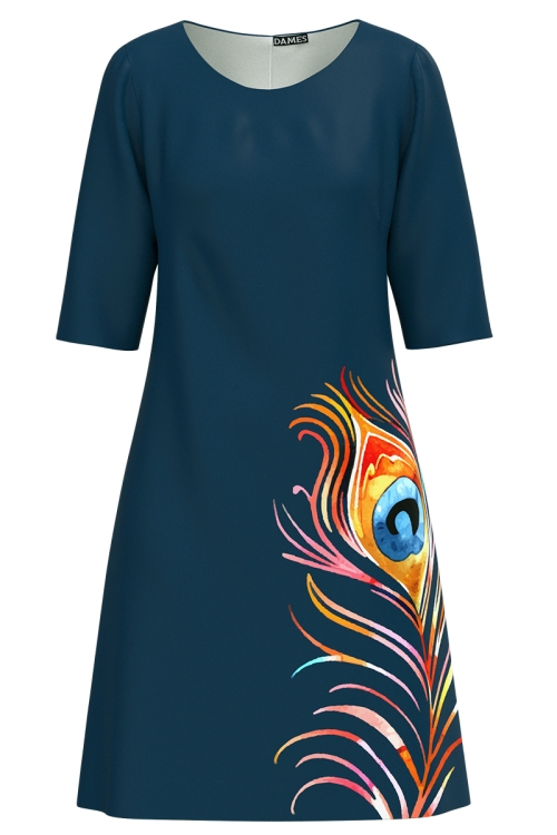 Rochie casual petrol imprimata paun