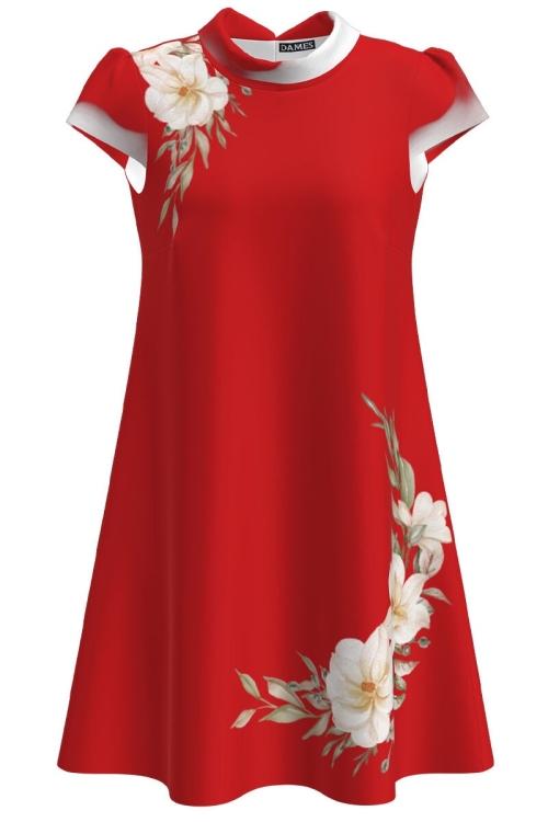 Rochie casual rosie imprimata cu model floral CMD2514 - Img 2