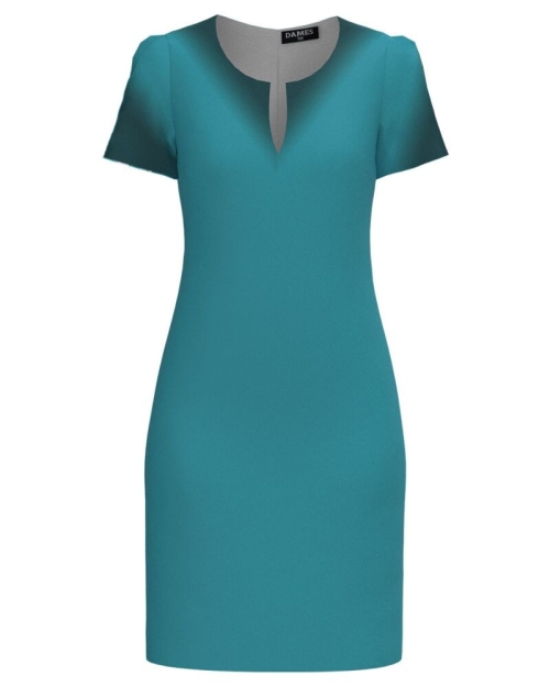 Rochie casual turcoaz cu decolteu lacrima imprimata in contrast SS24