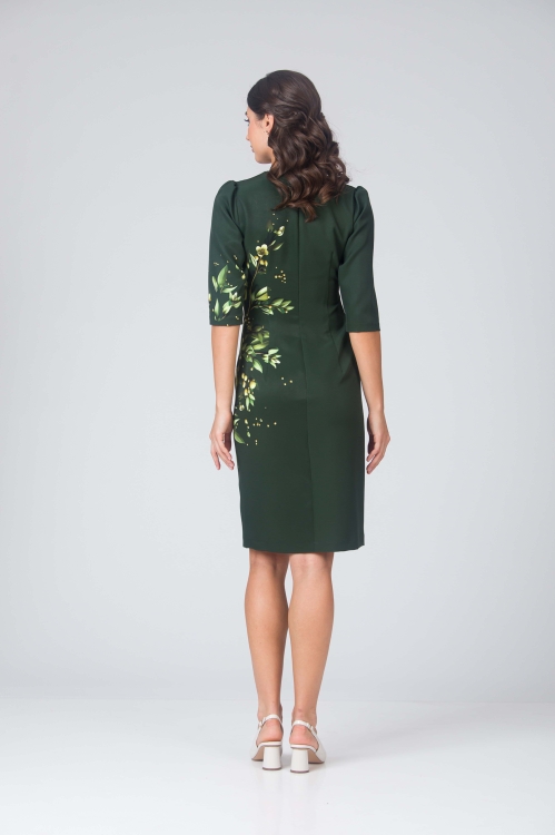 Rochie casual verde cu decolteu in V imprimata cu model floral CMD4808 - Img 6