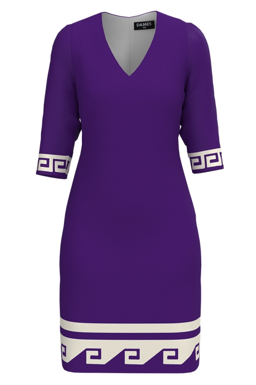 Rochie casual violet cu decolteu in V imprimata Aztec
