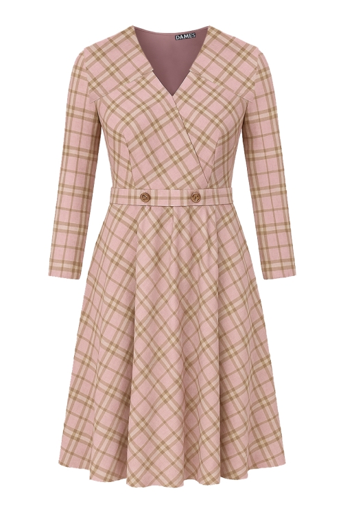 Rochie clos din stofa in caro cu guler amplu
