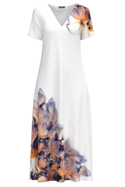 Rochie de vara alba lunga cu buzunare imprimata cu model Abstract CMD2881 - Img 2