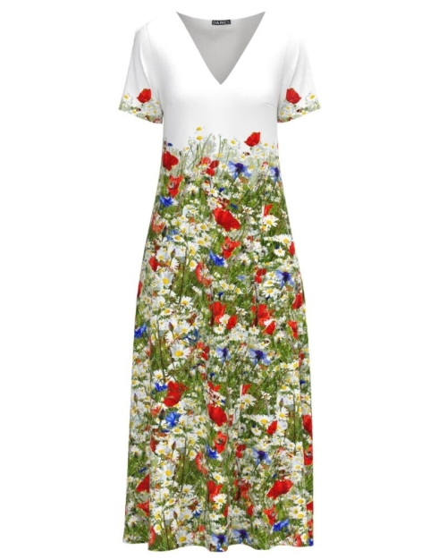 Rochie de vara lunga cu buzunare imprimata Flori de camp CMD960