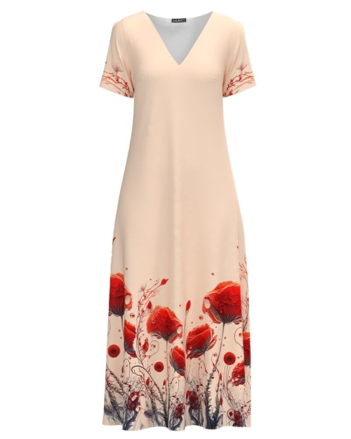 Rochie de vara lunga cu buzunare imprimata Maci