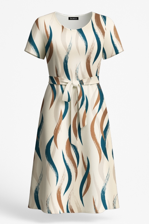 Rochie din crepe casual de vara cu buzunare imprimata valurile linistii