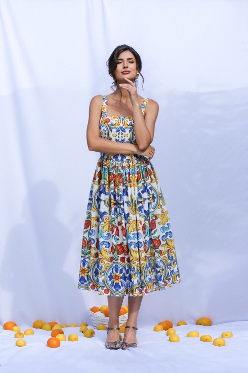 Rochie din in eleganta de vara cu bretele si imprimeu multicolor - Img 3