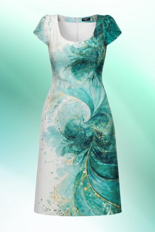 Rochie din in verde turcoaz Suvenir – Editia Limitata 1 Ale Lunii August
