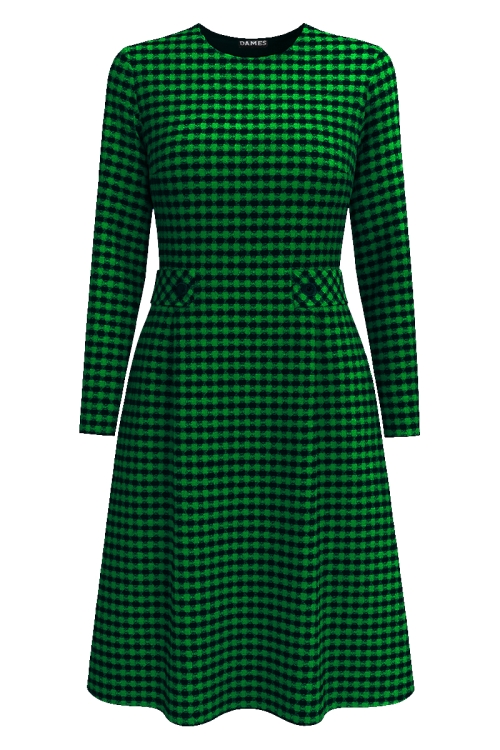 Rochie din stofa verde in patratele si talie reglabila