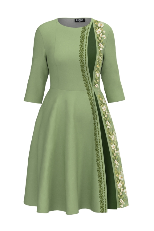 Rochie eleganta clos cu sectiune in contrast flori de Iasomie