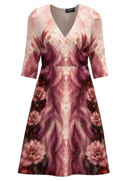 Rochie eleganta cu bust petrecut imprimata Toamna de Rubin