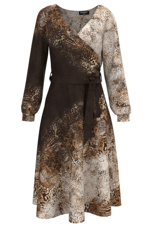 Rochie eleganta cu maneca lunga imprimata in nuante de maro CMD1487 - Img 2