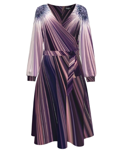 Rochie eleganta cu maneca lunga imprimata in nuante de mov CMD1267