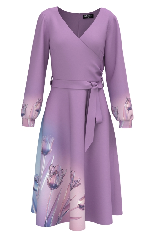 Rochie eleganta cu maneca lunga imprimata lalele de cristal SS25