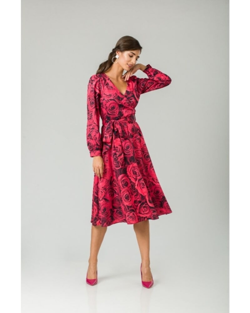 Rochie eleganta cu maneca lunga imprimata Trandafiri CMD233 - Img 2
