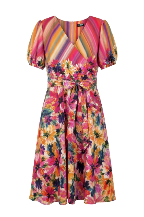 Rochie eleganta cu maneca scurta imprimata multicolor floral