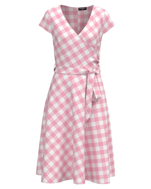 Rochie eleganta de vara cu maneca scurta imprimata carouri