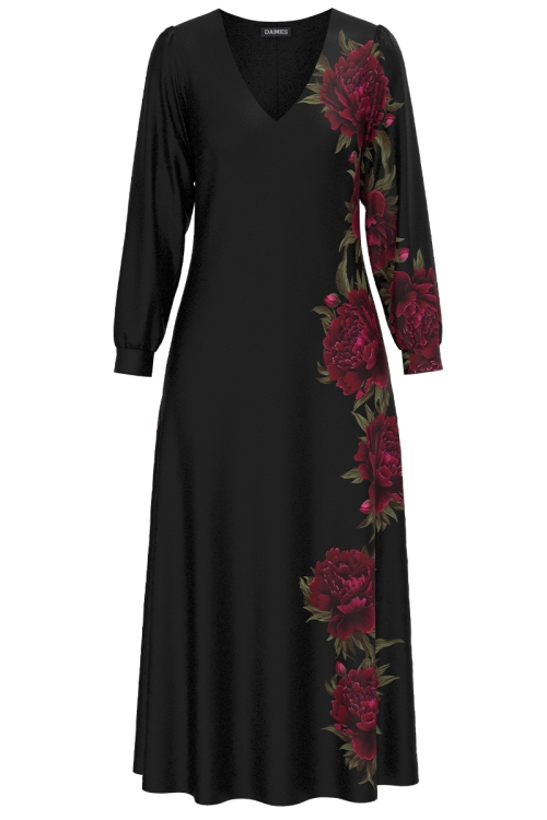 Rochie eleganta lunga imprimata Bujori