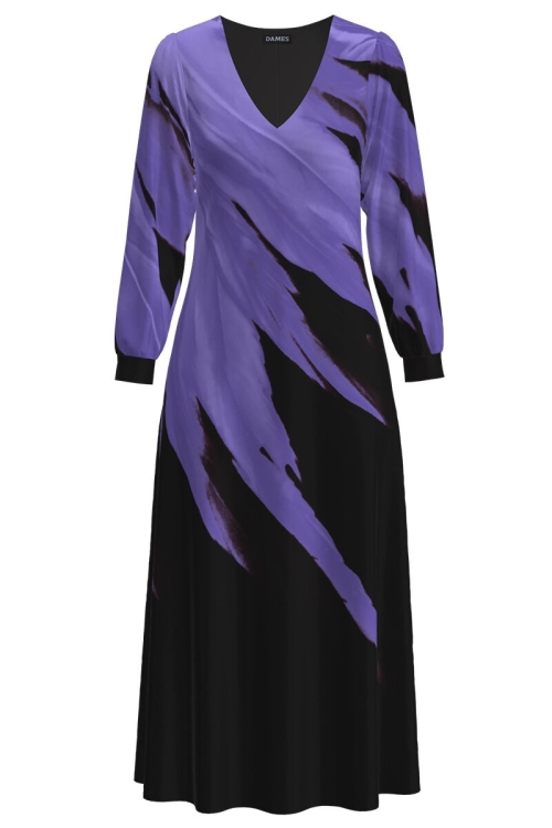 Rochie eleganta neagra cu maneca lunga si imprimeu Abstract CMD2576 - Img 2