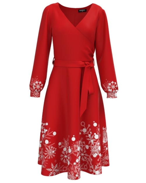Rochie eleganta rosie imprimata Stelute de gheata CMD3449