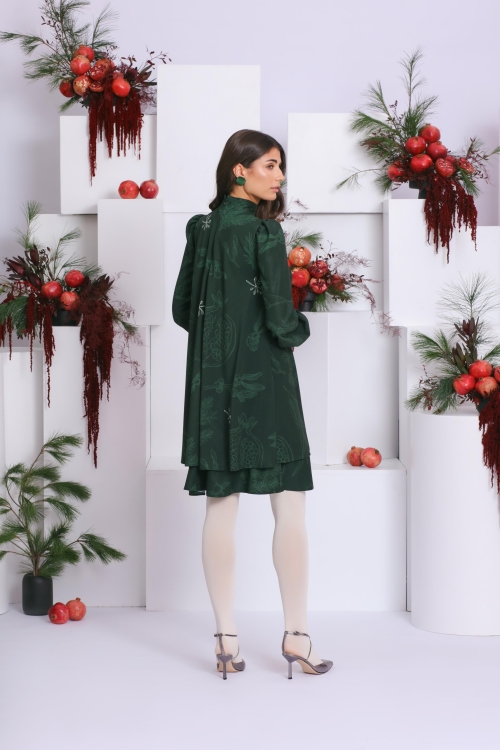 Rochie eleganta verde cu guler inalt AW24 - Img 3