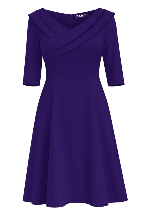 Rochie eleganta violet in clini cu decolteu fronsat