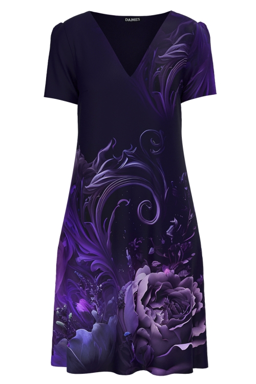 Rochie indigo casual de vara imprimata cu model floral