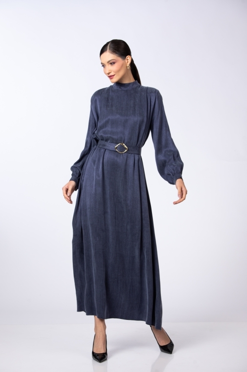 Rochie lunga bleumarin din vascoza si lyocell