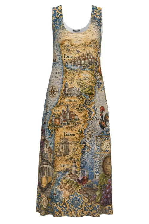 Rochie lunga casual de vara cu buzunare Cartoline Portugalia