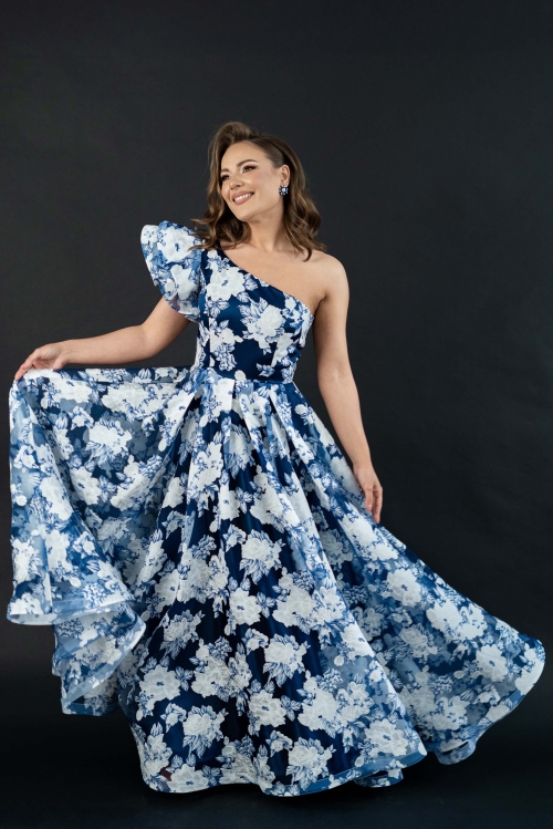 Rochie lunga eleganta din organza cu detaliu pe umar CMD4248 - Img 1