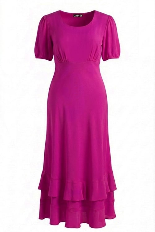 Rochie lunga fucsia din vascoza premium satinata