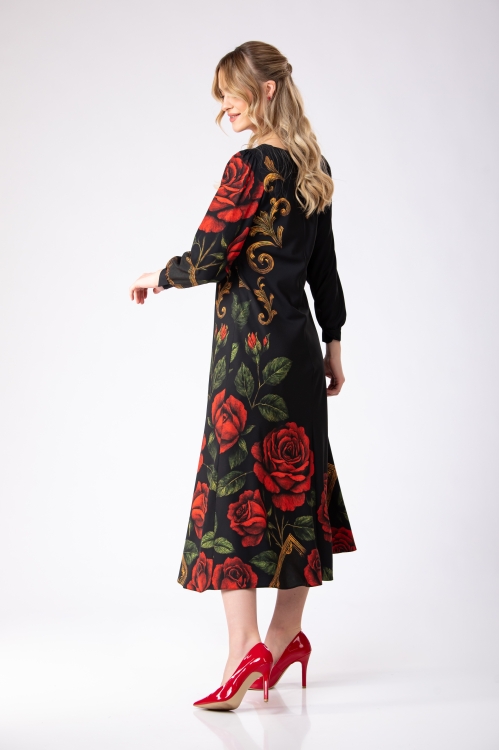 Rochie lunga imprimata Noir Rose - Img 7