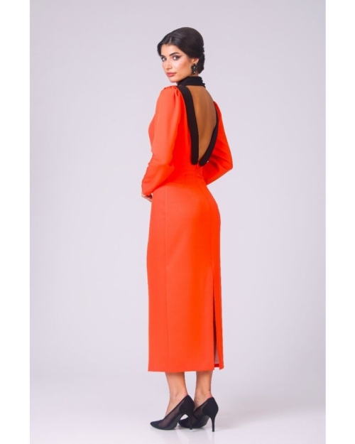Rochie lunga portocalie cu spate decupat CMD4878 - Img 4