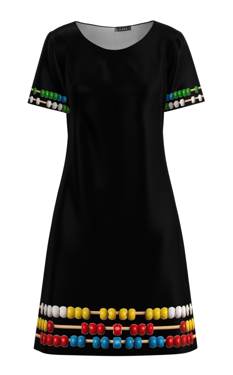 Rochie neagra casual de vara cu maneca scurta imprimata numaratoare