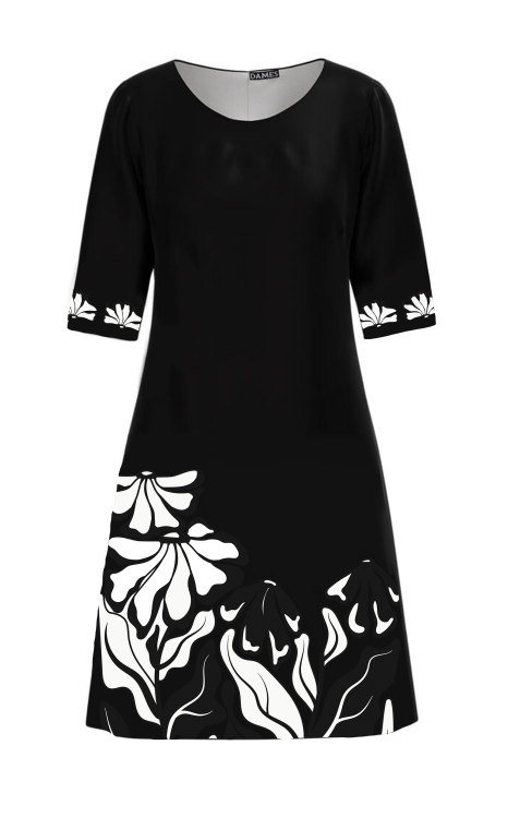 Rochie neagra casual imprimata in contrast