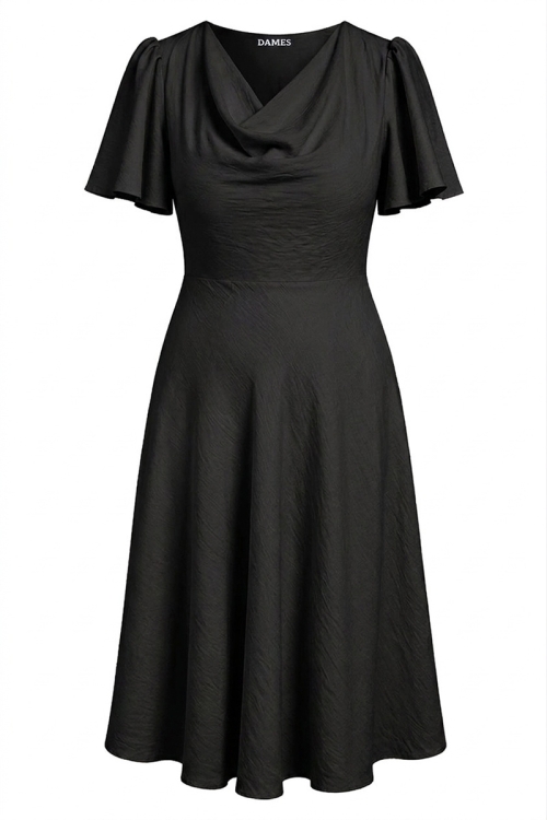 Rochie neagra din vascoza cu decolteu amplu