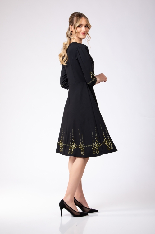 Rochie neagra eleganta cu bust petrecut imprimata Infinit - Img 2