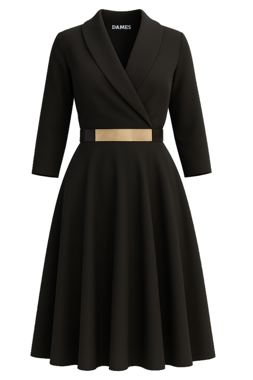 Rochie neagra eleganta cu bust petrecut si accesoriu in talie