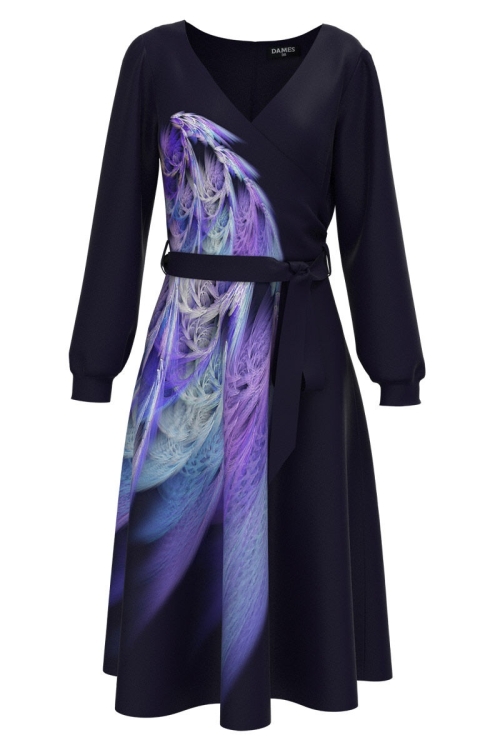 Rochie neagra eleganta cu maneca lunga imprimata Aurora Boreala CMD1743 - Img 2