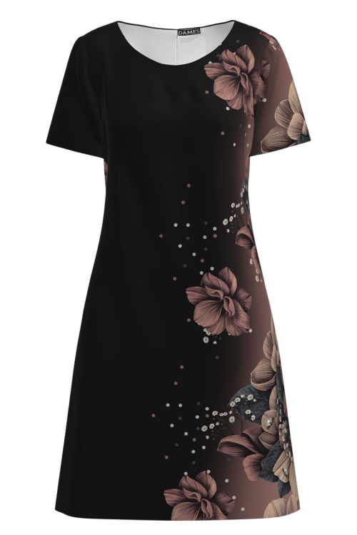 Rochie neagra evazata imprimata cu model Floral CMD2682 - Img 2