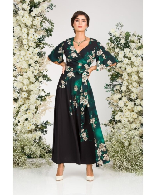 Rochie neagra lunga eleganta de seara imprimata cu model floral CMD2595 - Img 5
