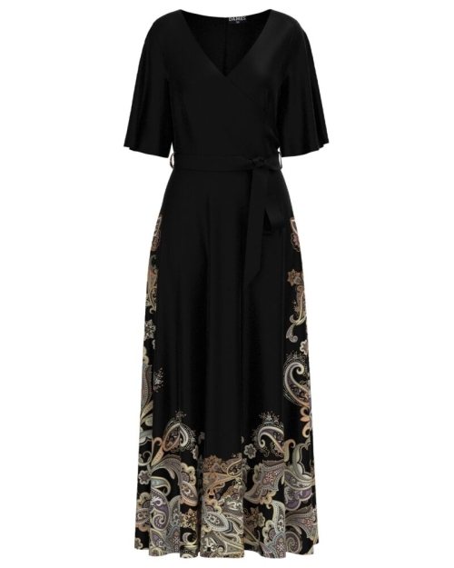 Rochie neagra lunga eleganta de seara imprimata cu model floral CMD3102