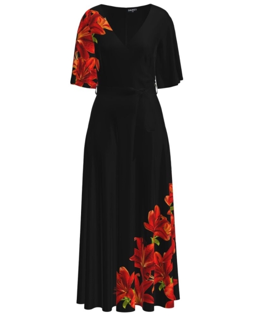 Rochie neagra lunga eleganta de seara imprimata digital Crini CMD2696