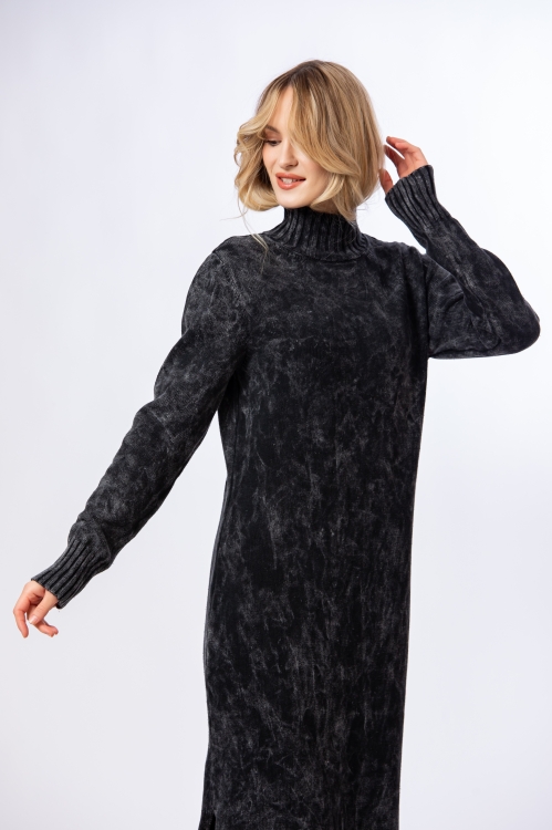 Rochie neagra tricotata din bumbac - Img 4