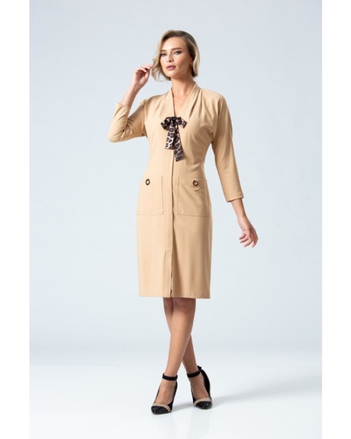 Rochie office PREMIUM cu esarfa animal print DP058 - Img 1