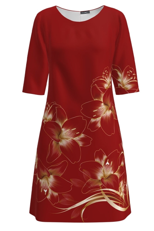 Rochie rosie casual cu imprimeu Crini CMD1400