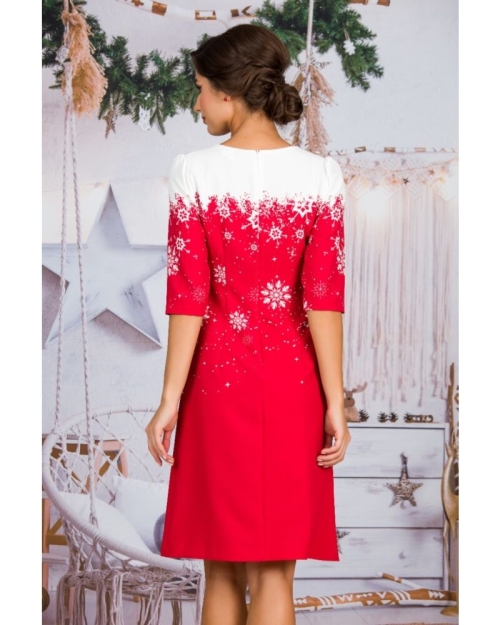 Rochie rosie casual imprimata Fulgi de zapada CMD1495 - Img 6