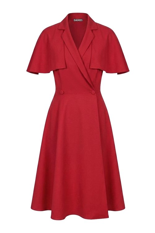 Rochie rosie din vascoza premium cu pelerina detasabila si bust petrecut
